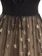 Load image into Gallery viewer, Gold and Black Star Sequin Lace-up 1950s Vintage Party Dress