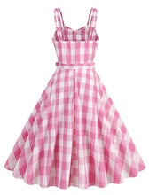 Load image into Gallery viewer, Pink And White Plaid Spaghetti Straps Barbie Retro Swing Dress