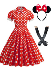 Load image into Gallery viewer, Minnie 1950s Peter Pan Polka Dot Swing Dress With Headband Gloves Set