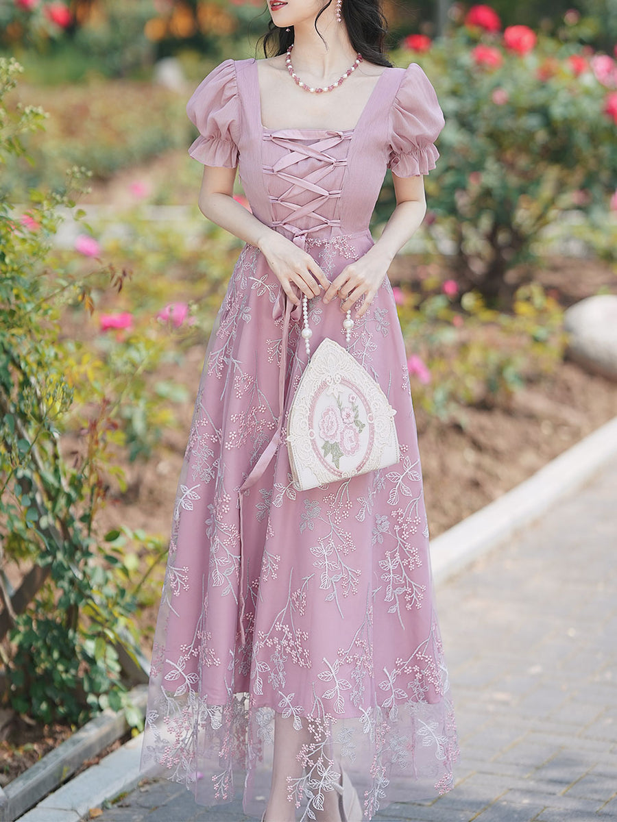 ワンピース Pedicel Embroidery Puff Sleeve Dress Pedicel Embroidery Puff Sleeve Dress