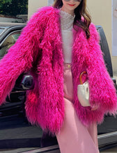 Load image into Gallery viewer, Green Faux Fur Long Sleeve Lambswool Coat Women Winter Coat