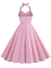 Load image into Gallery viewer, Pink And White Vertical Stripe Halter Barbie Same Style 1950S Vintage Dress