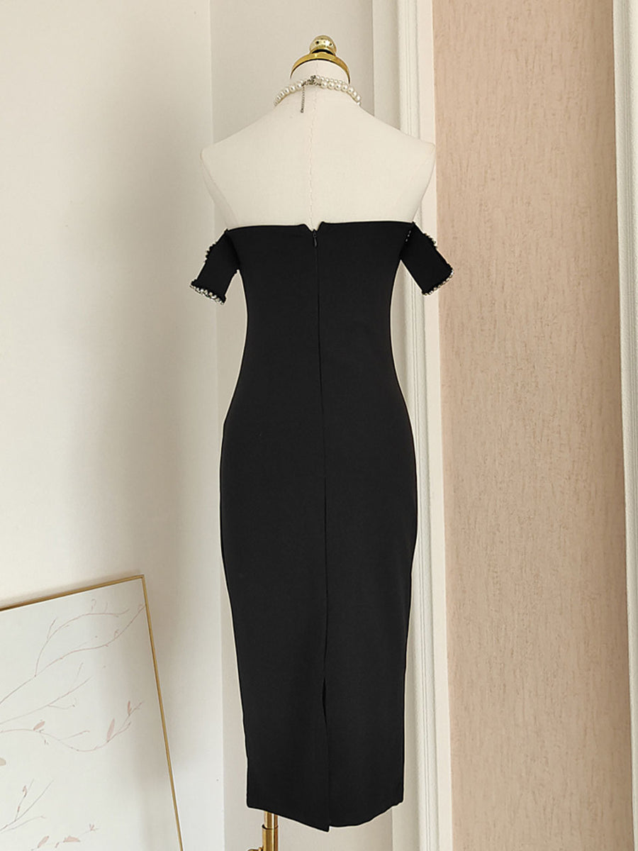 bandeau off the shoulder dress Chic Bandeau Applique Satin Off Shoulder Long Sleeves Mermaid Slim Prom Party Gown