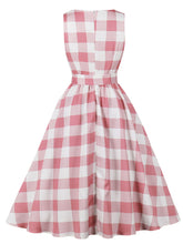 Load image into Gallery viewer, Barbie Pink And White Plaid Square Neck 1950s Swing Dress
