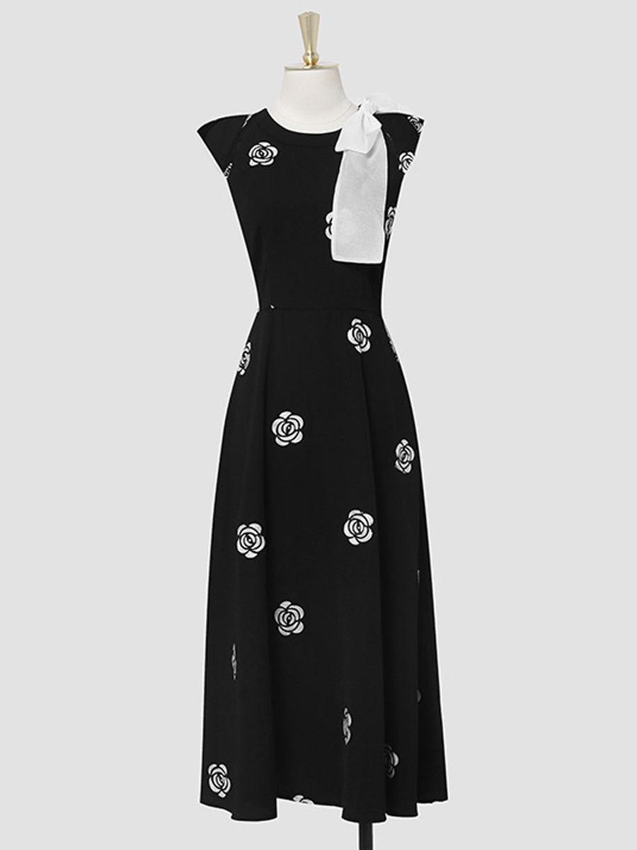 Black Bow Collar Embroidered Rose 1950S Vintage Dress Jolly Vintage