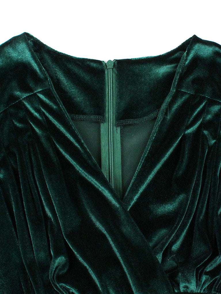 Dark Green V Neck Short Sleeve Velvet Vintage Swing Dress – Jolly Vintage