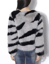 Load image into Gallery viewer, Black and White Zebra Stripes Faux Fur Long Sleeve Coat Women Winter Coat