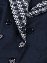 Load image into Gallery viewer, Vintage Double-Breasted Navy Gingham Collar Shirt Dress