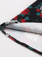 Load image into Gallery viewer, Gothic Black Skull and Rose Print Halter Vintage Halloween Dress