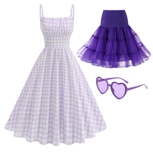 Load image into Gallery viewer, Blue And White Plaid Strap Classis Style 1950S Vintage Dress Set