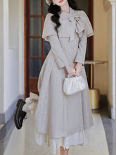 Load image into Gallery viewer, 1950S Grey Bow Vintage Cape Long Dress Coat