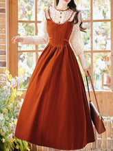 Load image into Gallery viewer, 50s Retro Brown Lace with Sequin Velvet Vintage Halloween Dress
