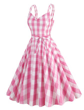 Load image into Gallery viewer, Pink And White Plaid Spaghetti Straps Barbie Retro Swing Dress