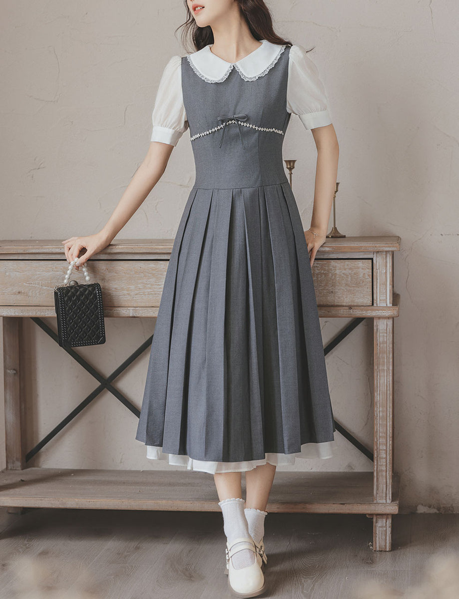 Grey Peter Pan Collar Preppy Style Pleated Dress – Jolly Vintage