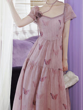 Load image into Gallery viewer, Lilac Purple Butterfly Print Romantic Maxi Dress