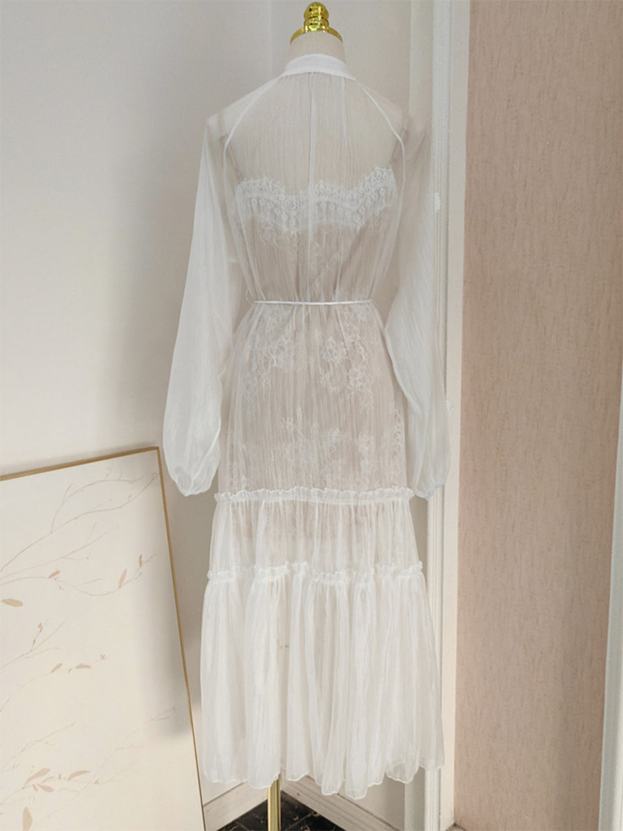 White Lace Flower Long Sleeve Swing Dress Jolly Vintage White Lace Flower Long Sleeve Swing Dress Jolly Vintage