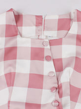 Load image into Gallery viewer, Barbie Pink And White Plaid Square Neck 1950s Swing Dress
