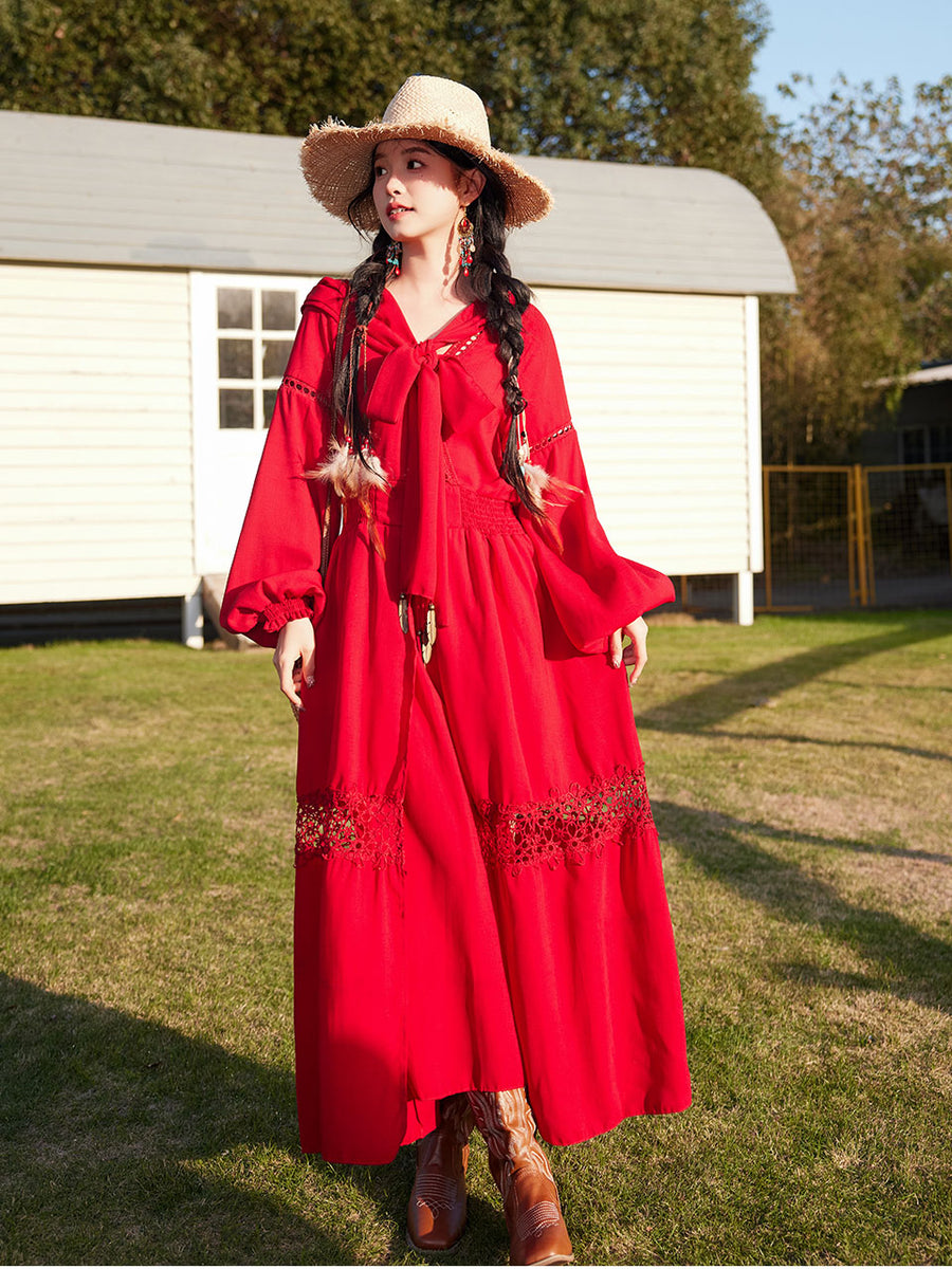 red lace boho dress Bohemian V Neck Ruffled High Waist Maxi Dress, Red / S Size:US Shoe Size 8-12 inspired event height_70 Blue Ivy Carter, 14,
