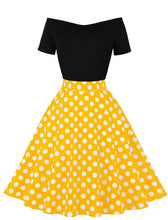 Load image into Gallery viewer, Off Shoulder Polka Dots 1950S Vintage Swing Dress With Button