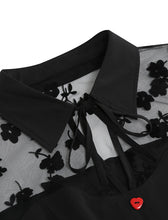 Load image into Gallery viewer, Black Peter Pan Semi Mesh Flower Short Sleeve 50S Swing Dress