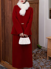 Load image into Gallery viewer, 2PS Red Round Collar Long Sleeve Wool Coat With Strap Dress Suit