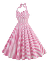 Load image into Gallery viewer, Pink And White Vertical Stripe Halter Barbie Same Style 1950S Vintage Dress