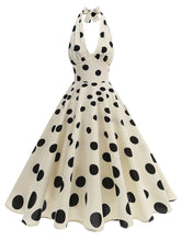 Load image into Gallery viewer, White and Black Polka Dots Halter Backless 1950S Vintage Swing Dress inspired by Cruella