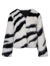Load image into Gallery viewer, Black and White Zebra Stripes Faux Fur Long Sleeve Coat Women Winter Coat