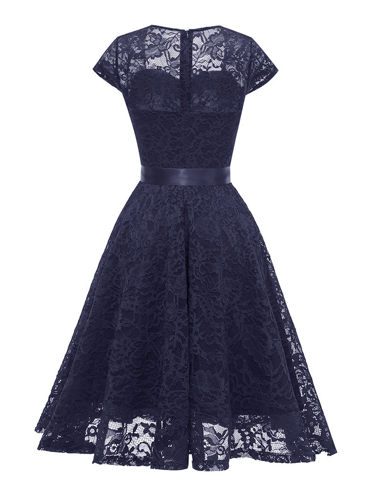 Navy Semi Sheer Solid Color 50s Party Lace Swing Dress – Jolly Vintage
