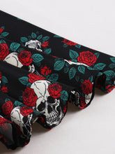 Load image into Gallery viewer, Gothic Black Skull and Rose Print Halter Vintage Halloween Dress