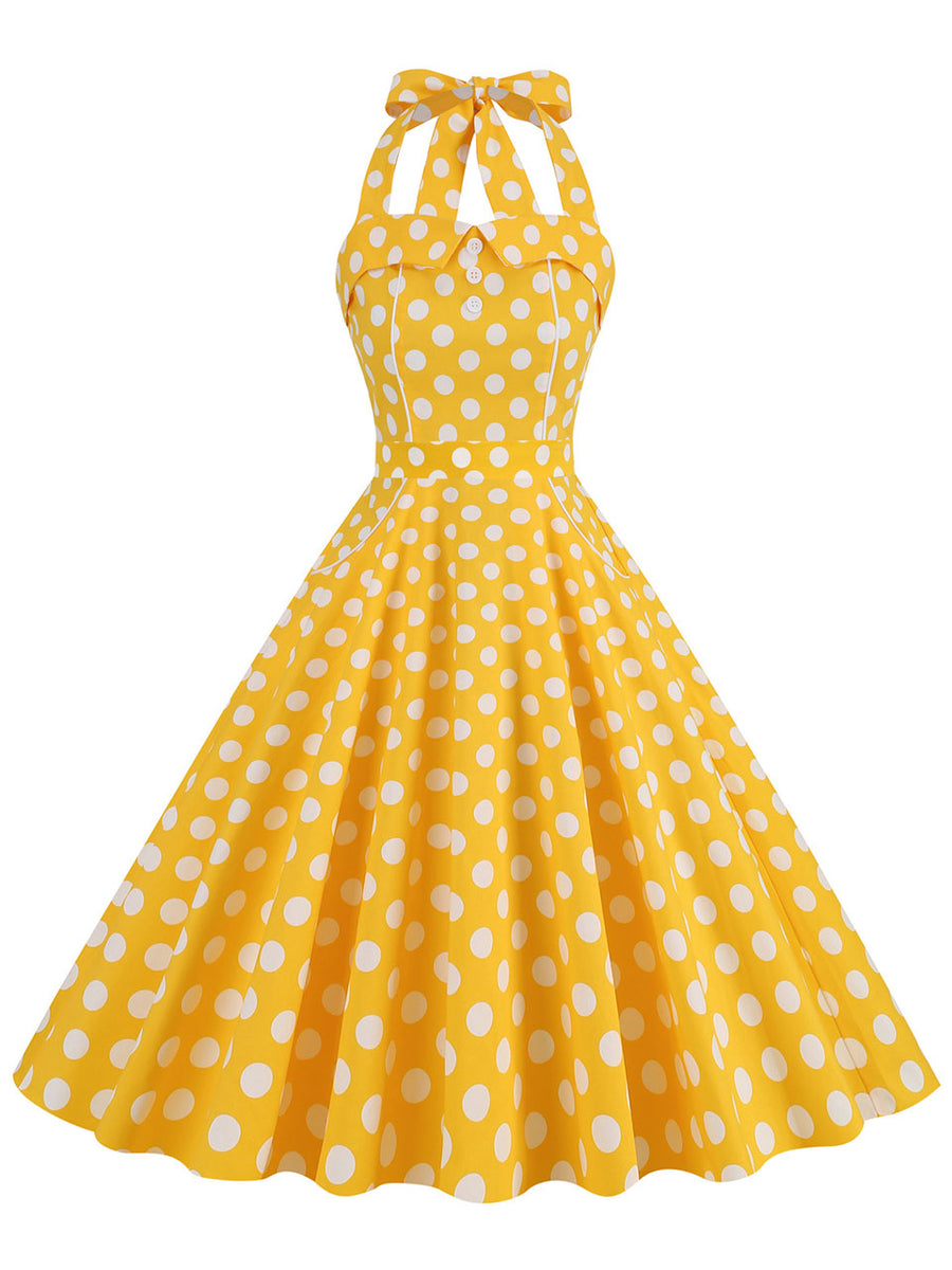 yellow dress with white polka dots Lavender And Plaid Vintage Halter 1950S Easter Dress, Green / L This garment fits true Dress style:Dress with Bow Wedding Dresses Short White dresses for princess sessions