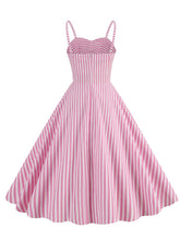 Load image into Gallery viewer, Pink And White Vertical Stripe Spaghetti Strap Barbie Same Style 1950S Vintage Dress