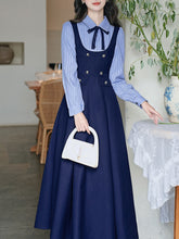 Load image into Gallery viewer, Navy Long Sleeve Vintage Dress Inspired by Zootopia‘s Judy Hopps