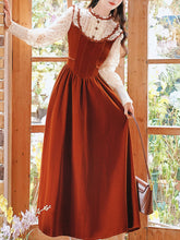 Load image into Gallery viewer, 50s Retro Brown Lace with Sequin Velvet Vintage Halloween Dress