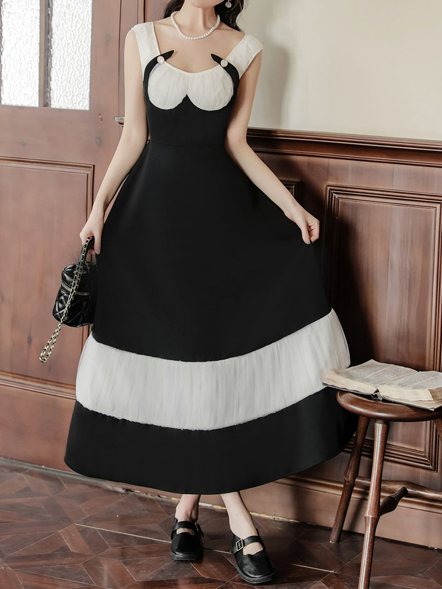 Black and White Pleated Vintage Elegant Swing Dress – Jolly Vintage