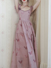 Load image into Gallery viewer, Lilac Purple Butterfly Print Romantic Maxi Dress