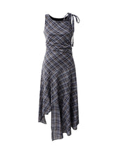Load image into Gallery viewer, Navy Retro Plaid Crew Neck Sleeveless Irregular Hem Vintage Dress