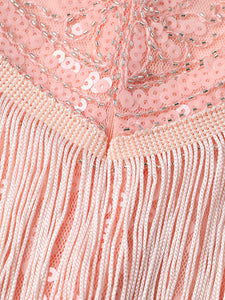 Pink Gatsby Glitter Fringe 1920s Flapper Dress Set