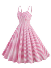 Load image into Gallery viewer, Pink And White Vertical Stripe Spaghetti Strap Barbie Same Style 1950S Vintage Dress