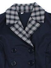 Load image into Gallery viewer, Vintage Double-Breasted Navy Gingham Collar Shirt Dress