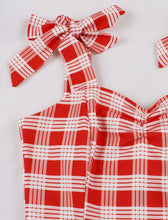 Load image into Gallery viewer, Red And White Plaid Straps Bow Retro Swing Dress