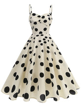 Load image into Gallery viewer, White and Black Polka Dots  Spaghetti Ruffles 1950S Vintage Dress Inspired by Cruella de Vil