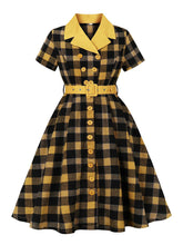 Load image into Gallery viewer, Clueless Inspired Yellow Plaid Vintage Shirt Dress