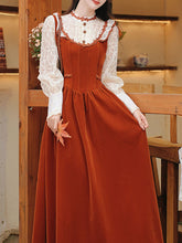 Load image into Gallery viewer, 50s Retro Brown Lace with Sequin Velvet Vintage Halloween Dress