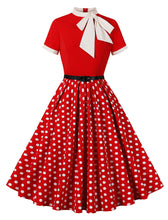 Load image into Gallery viewer, BowKnot Collar Polka Dots Vintage 1950S Dress