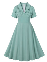 Load image into Gallery viewer, Mint Green V Neck 1950s Vintage Swing Dress