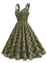 Load image into Gallery viewer, Clueless Inspired Yellow V Neck Plaid Vintage Dress