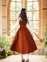 Load image into Gallery viewer, 50s Retro Brown Lace with Sequin Velvet Vintage Halloween Dress