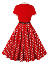 Load image into Gallery viewer, BowKnot Collar Polka Dots Vintage 1950S Dress