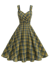 Load image into Gallery viewer, Clueless Inspired Yellow V Neck Plaid Vintage Dress